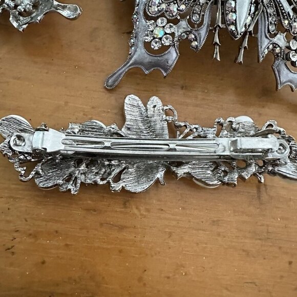 Set Of 6 BUTTERFLY HAIR BARRETTE CLIP CRYSTAL SILVER TONE METAL Vintage Y2K - Picture 8 of 8